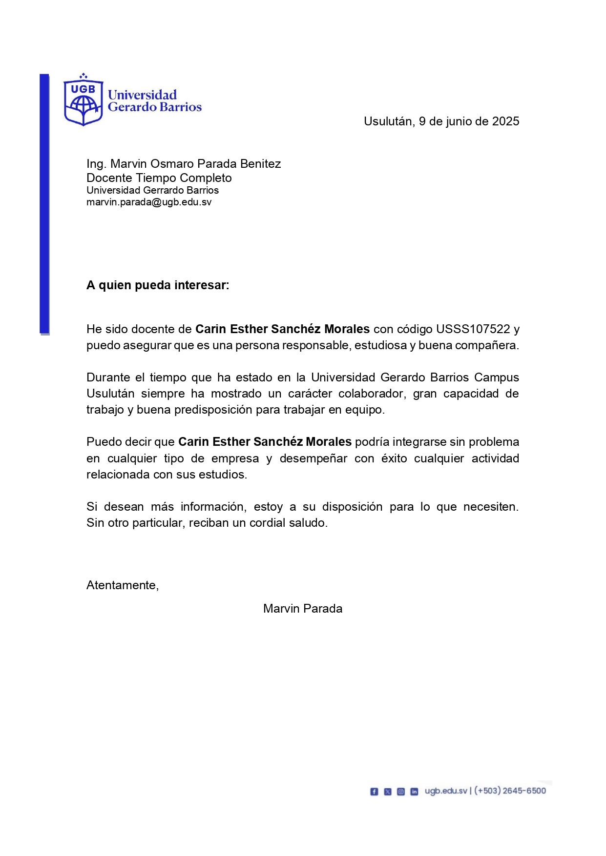 Carta de testimonio 4