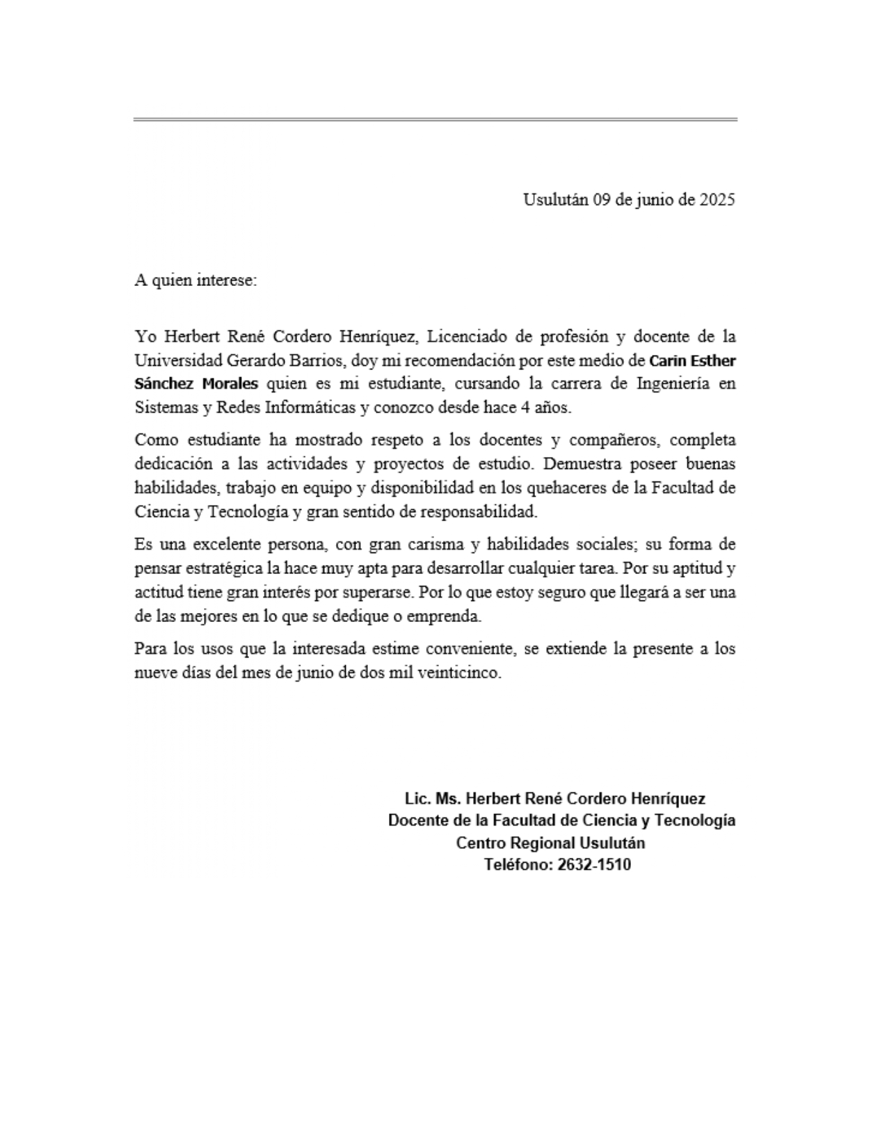Carta de testimonio 3