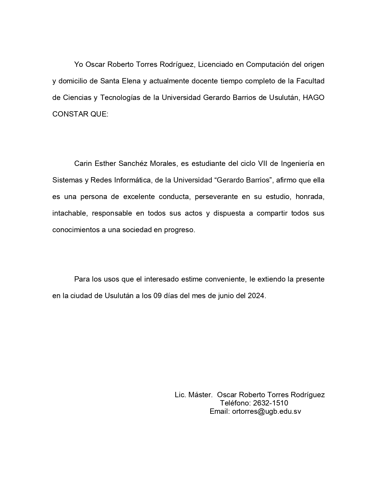 Carta de testimonio 1